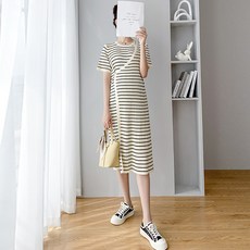 條紋針織哺乳連身裙