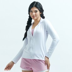 LAZYBEE 女款涼感基本款寬鬆版型拉鍊防磨衣, 白色