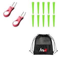 NAYASTYLE 高爾夫果嶺叉修補器 GFYP-38-3 2入 + 塑膠高爾夫長球釘 185-6PU 10入 + 收納袋組合, 混合色