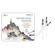 MUNGYO 水彩蠟筆 36色 鐵盒 MAC-36 + 3種自來水筆文具組, 混合色, 1套