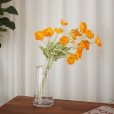 하루의공간 양귀비 조화 5p + 골드링 화병 세트, 오렌지, 1세트