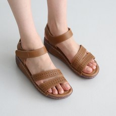 dangolunni 女款輕量增高厚底綁帶涼鞋Screw 5cm, 棕色, 235