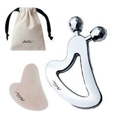 納金心銀不銹鋼滾子刮痧+薔薇石英刮痧套組, 1套, 混合顏色