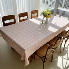 Syoni Home Living PVC防水桌布, 09 大格紋 粉紅色, 8人座(140 x 280 cm)