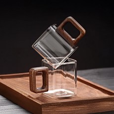 American Road 木柄方形多用途迷你茶杯 RK2352, 2個, 透明