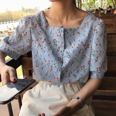 THE SIRUP 小花方領雪紡襯衫