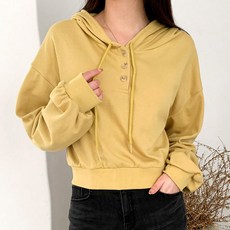 라라온 라오넬 크롭 버튼 후드티