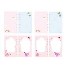 Care Bears 6孔活頁夾補充內頁 空白與方格 2p + 卡通與橫線 2p 套組, 16張, 1套