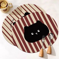 아메리칸로드 스트라이프 큐트캣 PVC 테이블매트 2종 세트 YK081, 레드, 베이지, 1세트, 30 x 40cm
