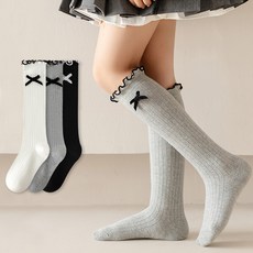 Si Ner socks 兒童可愛荷葉邊蝴蝶結及膝襪3件組
