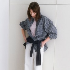 AtelierNain 女款壓紋格紋寬鬆襯衫 BL-4387