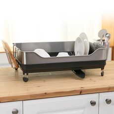 4BNK 智慧新款優質碗盤瀝水架, 炭灰色, 1個, 1層