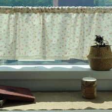 Heim&Heim玫瑰小花蕾絲廚房門簾, 奶油+紅色