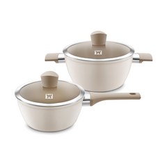 WAGENSTEIGER 電磁爐適用Edel系列陶瓷塗層鍋具 2入組, 象牙白, 單柄湯鍋18cm(附玻璃鍋蓋)+雙耳湯鍋20cm(附玻璃鍋蓋), 1組