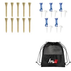 NAYASTYLE 木製高爾夫標準球釘 10入 + 分離式高爾夫長球釘 藍色 5入 + 收納袋組合 GFYP-182-2 + 176PU, 木質, 藍色