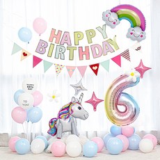 피앤비유니티 유니콘 무지개 가랜드 혼합풍선세트 숫자6, 혼합색상(6), 1세트