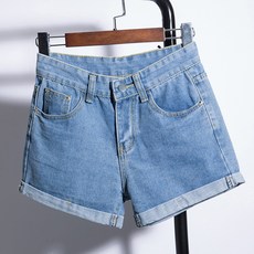 엘쏘 여성용 하이웨스트 A라인 폴딩 청반바지