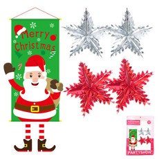 Party Show Christmas Banner 掛棒聖誕老人+銀箔鑲嵌手機銀色2p+紅色2p套組, 混色