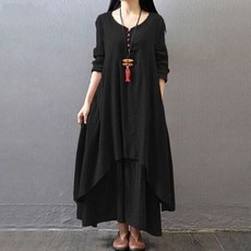 亞麻長袖孕婦連身裙 2入