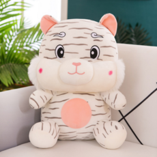 Hae Sol老虎角色動物玩偶靠墊, 白色的
