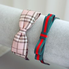Littlegirsl 粉紅格紋 + 綠色條紋舒適髮帶2件組