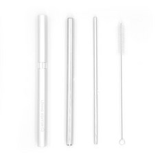 不鏽鋼珍珠奶茶吸管 2入+金屬保護殼+清潔刷套組