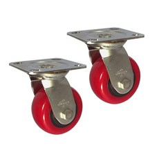 MASTER. S 不鏽鋼重型腳輪 DS 3340 PUP-S4 聚氨酯軸套 紅色 平板式旋轉 S 10.16cm, 2個