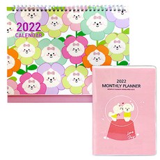 쁘숑앤포숑 2022 데스크 캘린더 + 먼슬리 플래너 세트, 플라워(캘린더), 오르골(플래너), 1세트