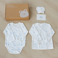 BABY&I 新生兒連身衣 + 上衣 + 防抓手套組, 1套, Bemi藍