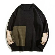 男款方塊撞色亮點毛織圓領針織衫