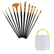 OON 12支藝術藝術水彩筆+折疊水桶, 1套, 頭髮長度1.0cm~2.6cm