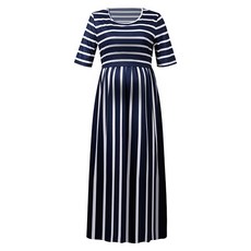 심플 캐쥬얼 스트라이프 임산부 반소매 수유 원피스