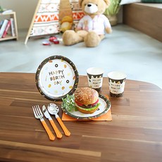 PARTYHAE 廚師生日派對盤 18cm 20入 + 派對杯 20入 套組, 1套