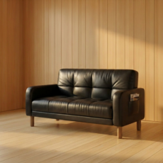 우드문 등받이 각도조절 PU가죽 RKL4 소파 140 x 60 x 75 cm, 블랙