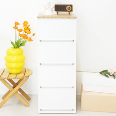 엠비코 우든 슬림 우드상판 서랍장, 화이트, 4단