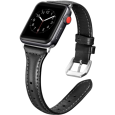 MOHARLAB Apple Watch 纖薄皮革錶扣錶帶 38/40/41mm, 黑色