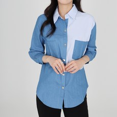 모이르벨라 여성용 에빗 스트라이프 데님 카라 셔츠 T24FW2-A0626