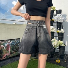 다담패키지 여성용 하이웨스트 흑청 짧은 반바지 HR674