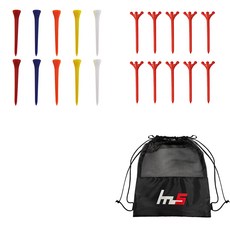 NAYASTYLE 塑膠高爾夫長球座 GFYP-167-3 10入 + ABS高爾夫長球座 172-3PU 10入 + 收納袋套組, 隨機出貨(GFYP-167-3), 紅色(172-3PU)