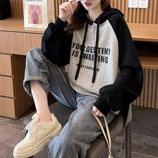 메이첼 그라니아 배색 레터링 숏 나그랑 후드티 11447