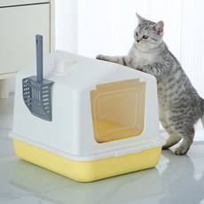 Gaekwacheonsun 貓咪球型貓砂盆+貓砂鏟套組, 柔和檸檬, 1個