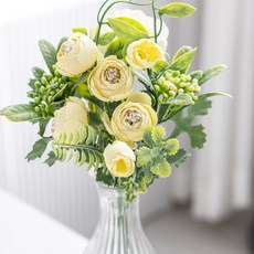 플라워트리 조화 장식 수국 러넌큘러스 꽃다발 30cm, 옐로우, 1개