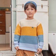 pancoat 孩童配色寬橫條紋針織上衣