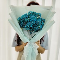 러블리팜 조화 프리저브드 안개꽃 조명꽃다발 + 쇼핑백 세트 L, 블루, 1개