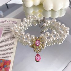 웨이비데이즈 반려동물 럭셔리 비즈 목걸이 W265-0252, 핑크(W265-0252P), 1개