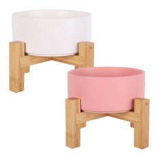 DING DONG PET 寵物現代&大理石陶瓷餐具 2層高級款 L 2件組, 白色 + 粉紅色, 1套