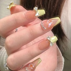 Good Esther 美甲片 人造指甲 黃色蝴蝶結 HY250, 混合色, 1個