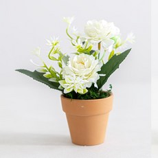 플라워트리 조화 클래식 데스크테리어 백일홍화분 15cm, 화이트, 1개