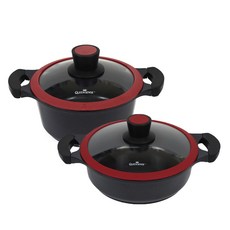 QUEEN SENSE 電磁爐適用Fraum系列陶瓷塗層鍋具 2入組, 黑色, 雙耳湯鍋24cm(附玻璃鍋蓋)+雙耳淺湯鍋24cm(附玻璃鍋蓋)