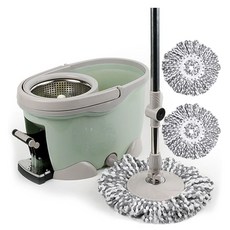 明康產業 腳踏式旋轉拖把 薄荷綠洗脫水桶 + 手壓式拖把桿 + 超細纖維拖把布 3件組, 1組